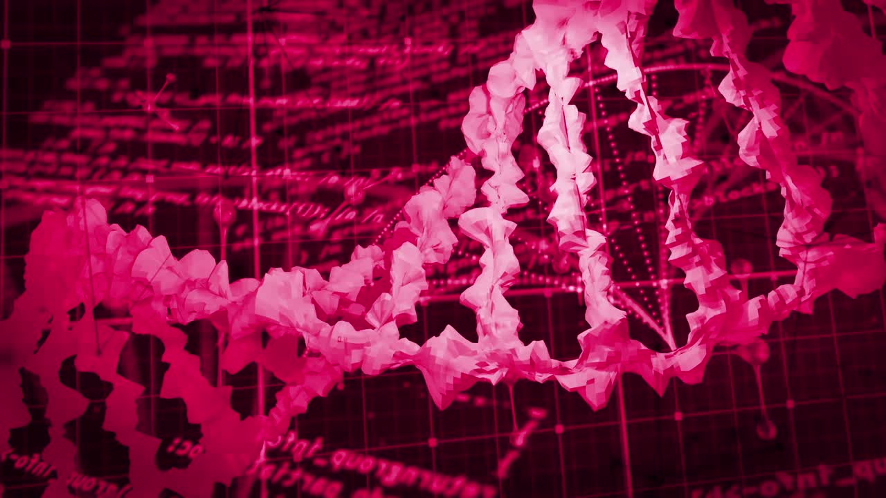 animación de la cadena de adn y procesamiento de datos en fondo negro