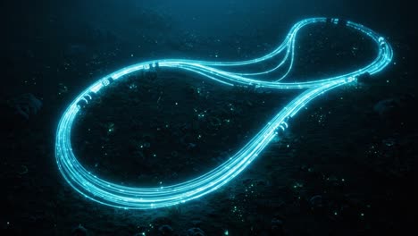 mesmerizing luminous track unfolds in an underwater realm, showcasing fluid motion of bright lines against a mysterious backdrop of aquatic depths