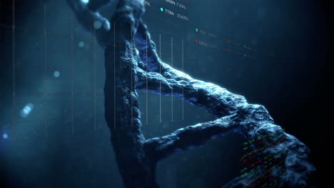 animación del procesamiento de datos sobre la cadena de adn