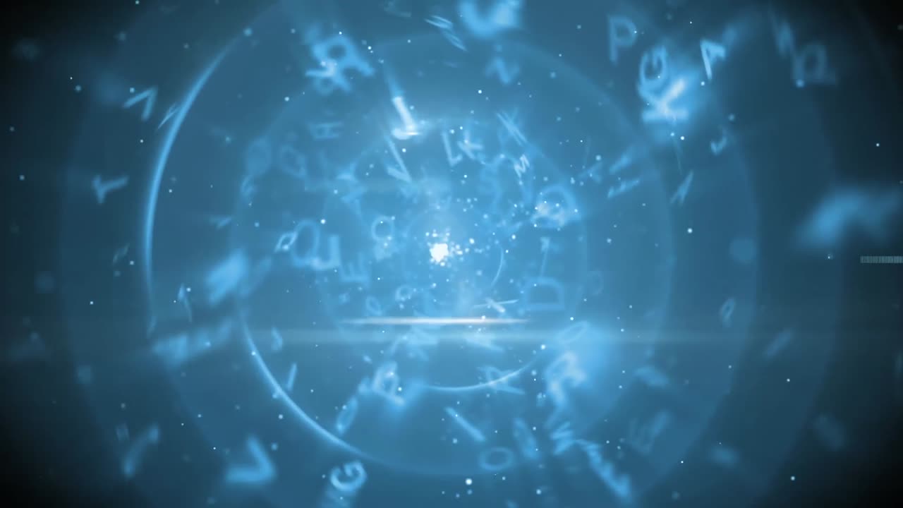 파란색 원과 어두운 배경에서 데이터 처리의 애니메이션