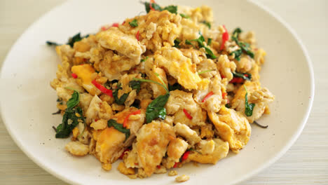 stir-fried egg with thai basil and chilli - asian food style