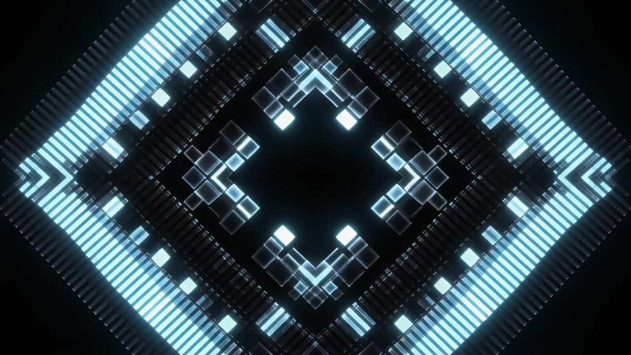 Abstract Geometric Motion Graphics with Glowing Blue Light Squares