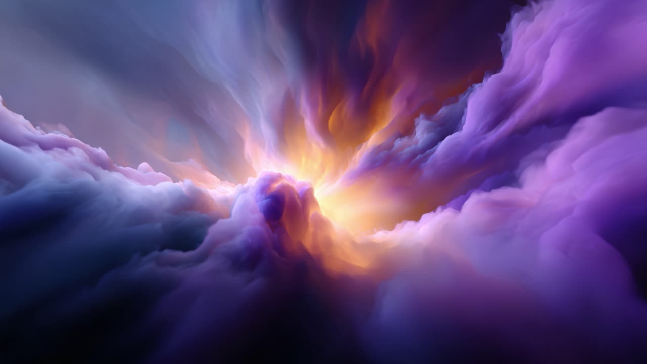 Un paesaggio cosmico mozzafiato con colori vibranti, nuvole drammatiche e illuminazioni infuocate, che cattura l'essenza dei fenomeni celesti e della bellezza astratta.