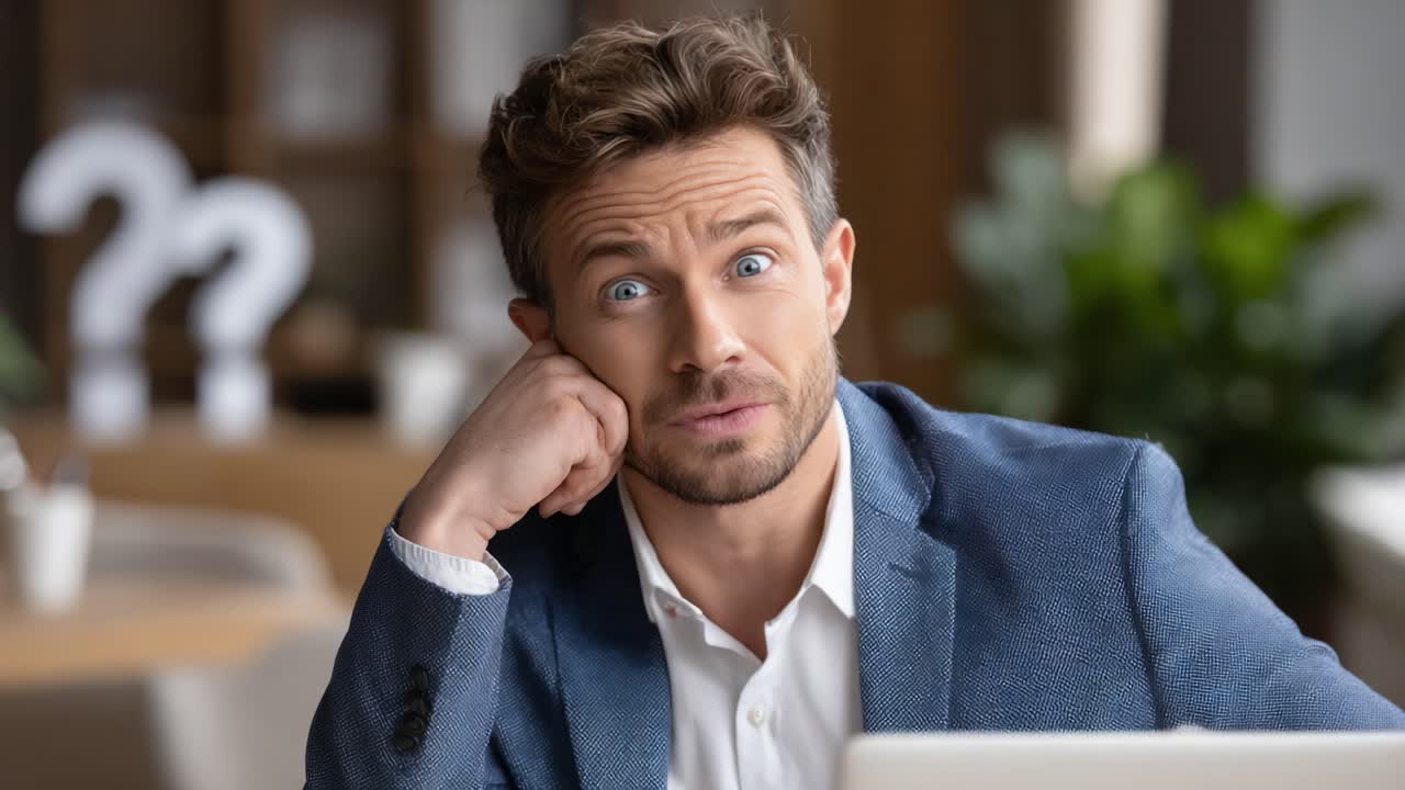 A Thoughtful Businessman in a Modern Office Setting Contemplates His Next Move While Facing Uncertainty, Reflecting on Decisions and Future Directions