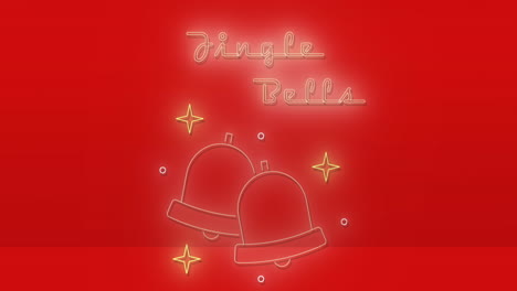 animación de neon jinge campanas texto pancarta y iconas de campanas de navidad contra fondo rojo