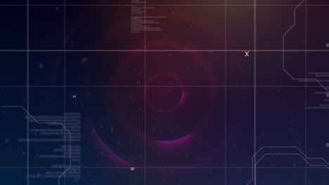 animación del procesamiento de datos sobre fondo marino y rojo con círculos