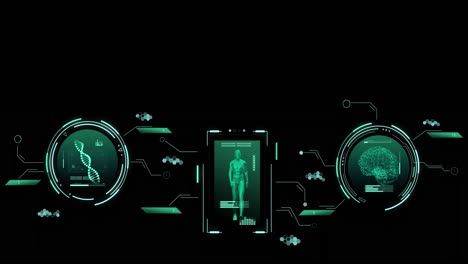 animación de visores y procesamiento de datos científicos sobre un fondo negro