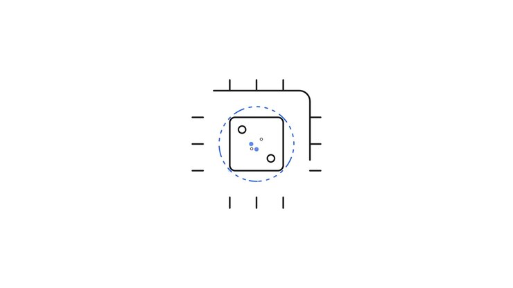 Animated Microchip Icon with Rotating Data Points