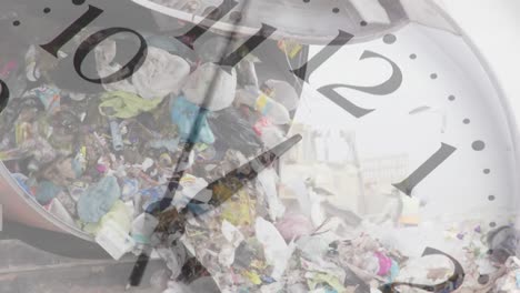 clock moving fast over lorry in rubbish disposal site