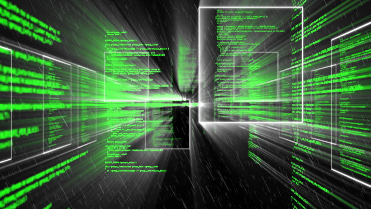 анимация обработки данных на черном фоне