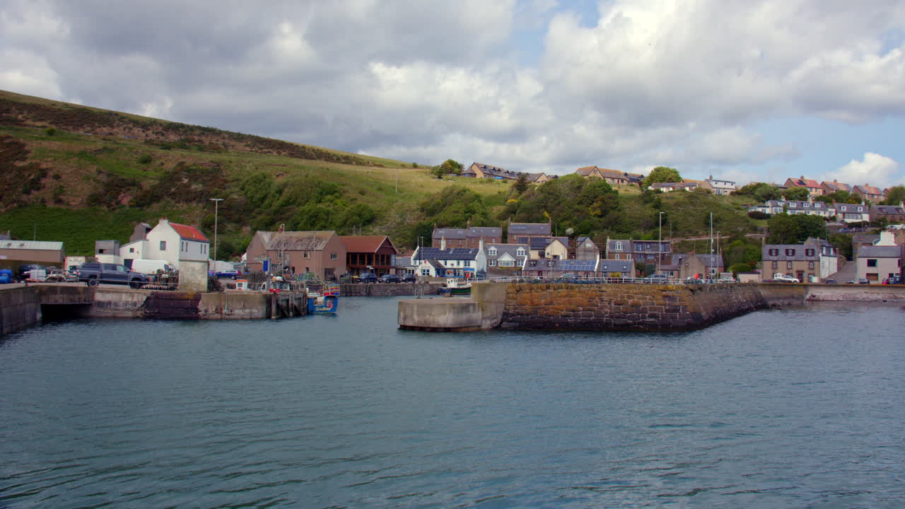 Wide shot looking at the Harbour at Gourdon from the pier