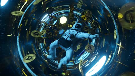astronauta en un vórtice de criptomonedas