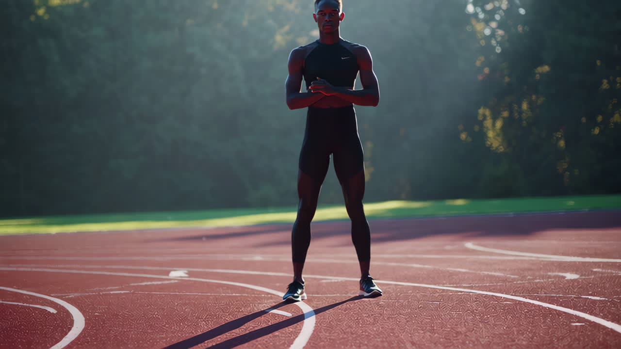 Athlete Posing on Running Track