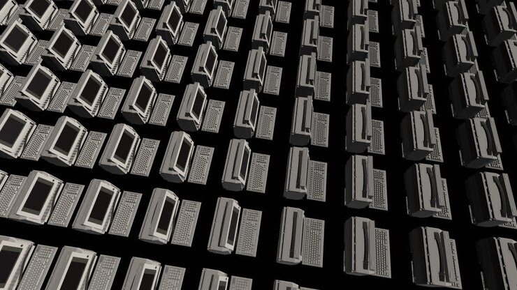 Infinite Symmetrical Rows of Old PC Computers - 3D Animation