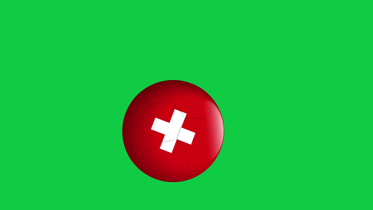 Mehrere rote Kugeln mit weißen Kreuzmustern bewegen sich und springen über einen Greenscreen-Hintergrund