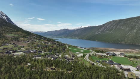 river and lake otta seen from fossbergom norway - aerial