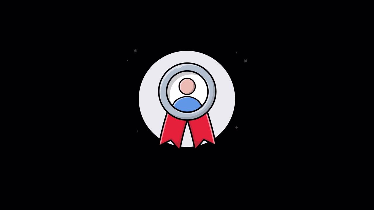 Animated Icon of User Profile Badge with Red Ribbons