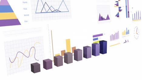 animación de estadísticas y procesamiento de datos financieros sobre fondo blanco
