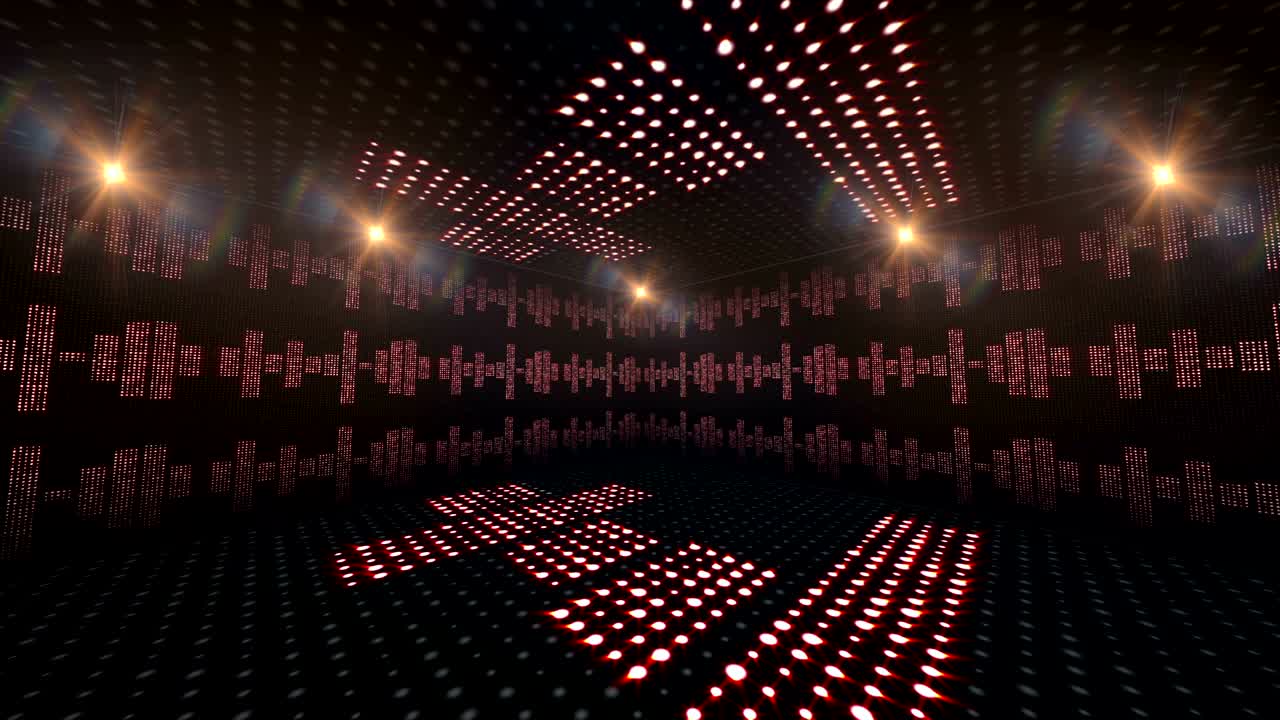 Music Lines Waves, Room, Lights Bulbs Animation, Rendering, Background, Loop