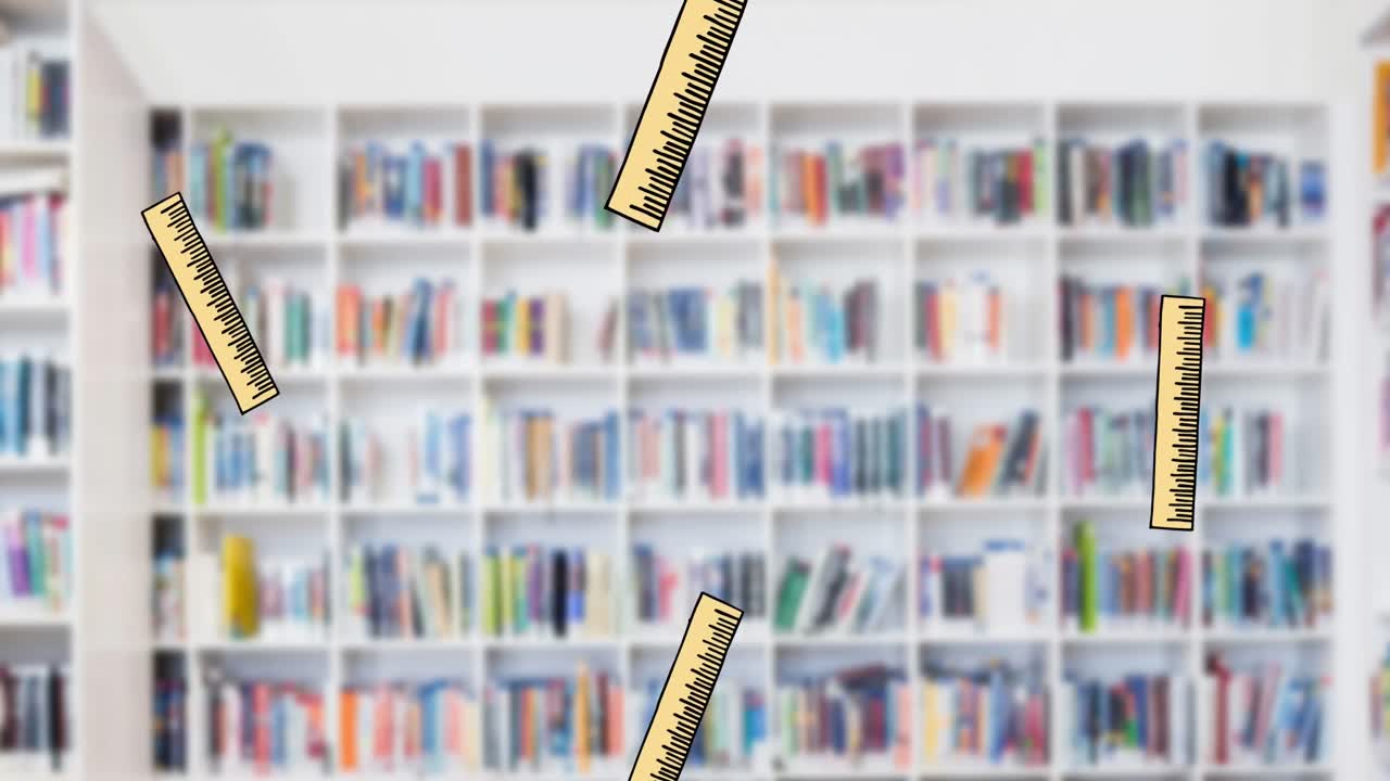 도서관 위로 이동하는 학교 아이콘의 애니메이션