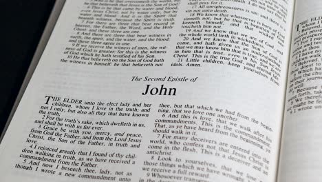 close up shot of bible page turning to the book of second john