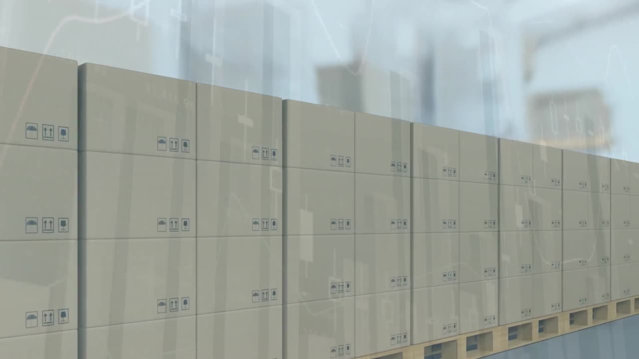 procesamiento de datos estadísticos en múltiples cajas de entrega en cinta transportadora contra el almacén