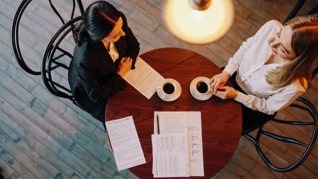 Due donne a una riunione di lavoro con un caffè