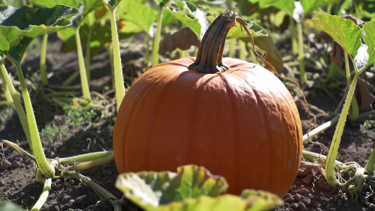 Growing Pumpkins in a Sunny Field During Autumn Harvest Season