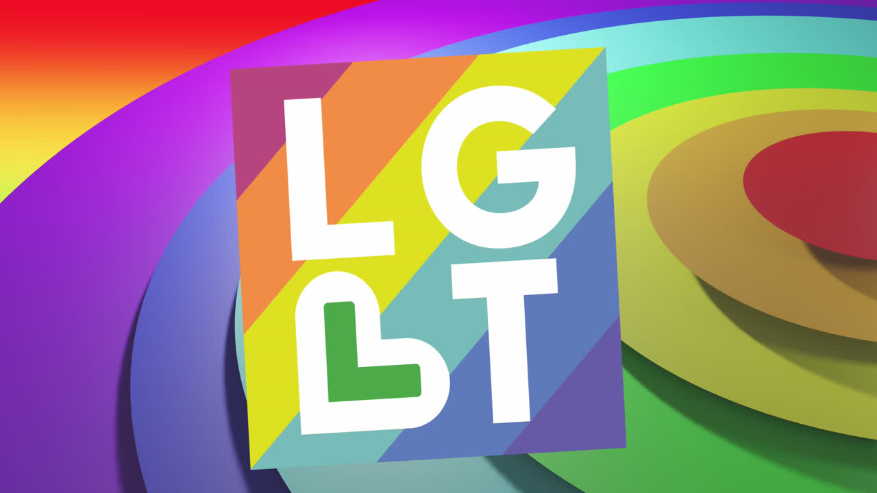 레인보우 배경에서 자존심의 애니메이션 lgbt 텍스트