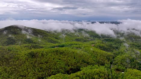 fog over appalachia, appalachian mountains near boone and blowing rock nc aerial