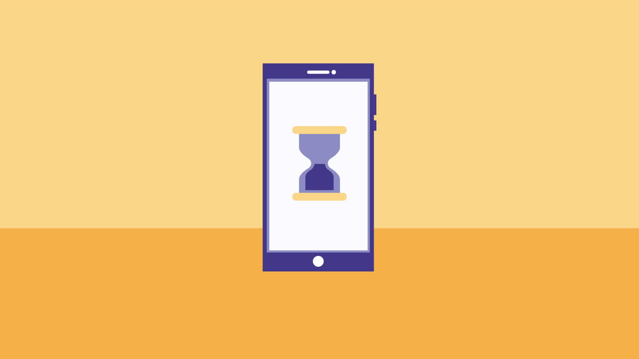 smartphone device with hourglass time animation