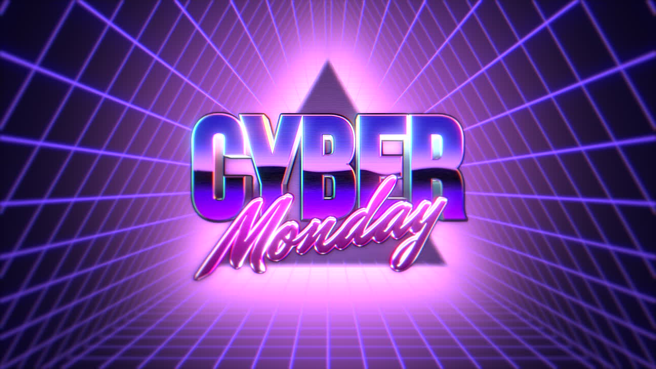 Cyber Monday con griglia retrò e triangolo in stile disco