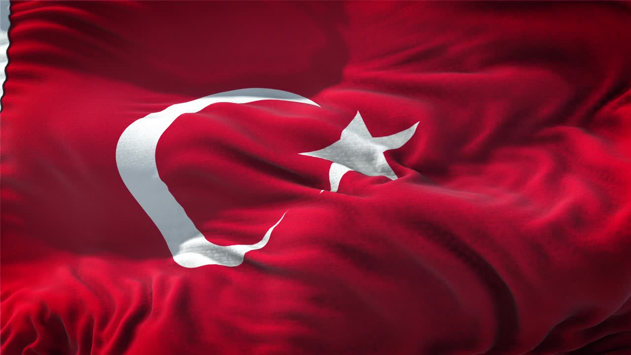el bucle de la bandera turca. 4k realista. 30 fps bandera de la turca. pavo ondeando en el viento. bucle sin costuras con textura de tela muy detallada.