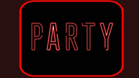 animation of neon party text over dark background