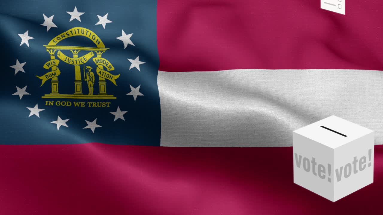 조지아 주 - 투표용지가 조지아 선택을 위해 상자에 날아갑니다 - 발 앞의 투표용지 - 선거 - 투표 - 국가 발 조지아 주 파동 패턴 루프 가능한 요소 - 직물 질감과 끝없는 루프 - 조지아 주 루프 가능한 발 - 미국 주 발