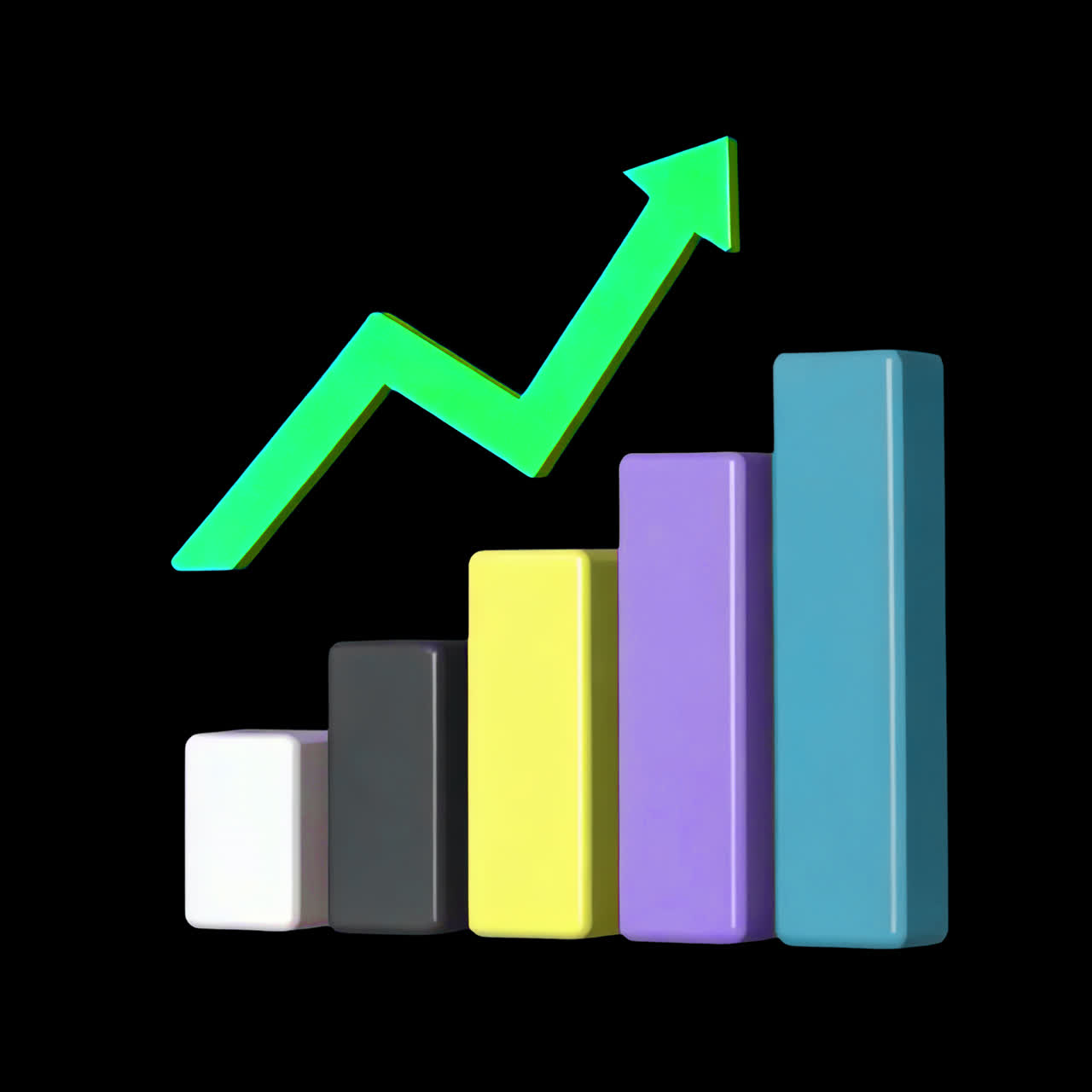 Colorful growth bar chart animation isolated asset, transparent 4K video, alpha channel, ProRes 4444