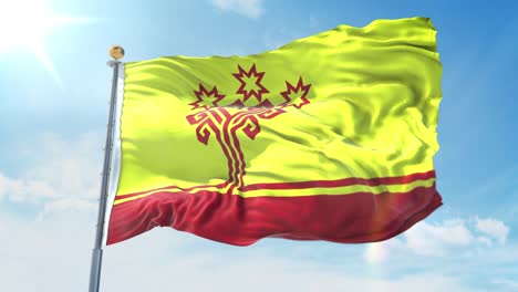 bandera de chuvasia ondeando en el viento contra el cielo azul profundo. tema nacional, concepto internacional. 3d render ciclo sin costuras 4k