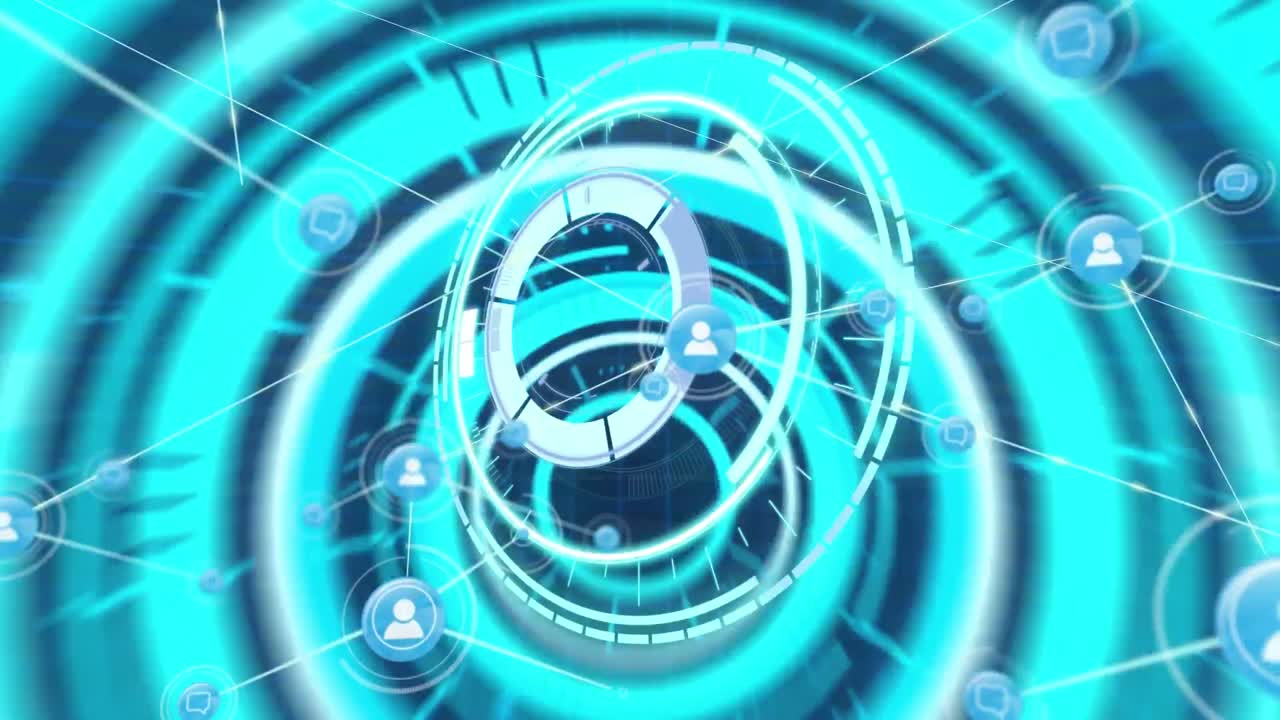 사람 아이콘의 네트워크와 도시 거리에 대한 데이터 처리 스캐너의 애니메이션