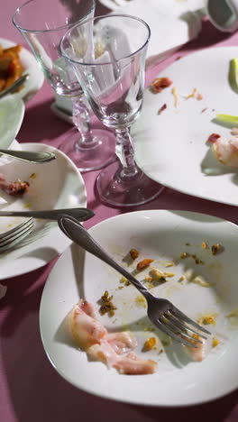 leftover food after party. dinner eating at restaurant vertical video