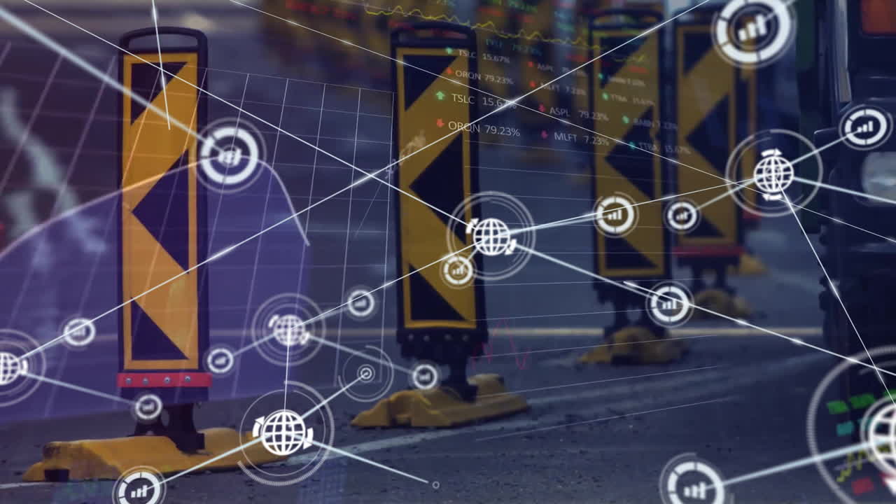 animación de la red global de datos sobre la carretera de la ciudad ocupada