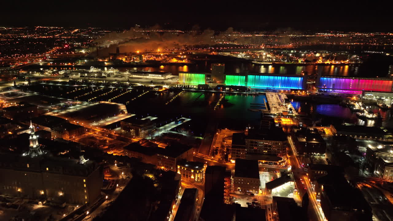 캐나다 올드 퀘벡의 공중 야경 - 드론 촬영