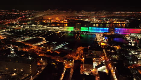 vista aérea nocturna del viejo quebec en canadá - disparo de drones