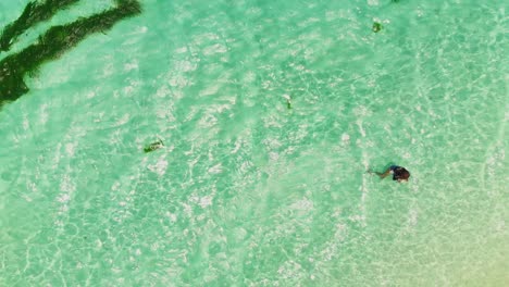 Imágenes-Aéreas-De-Una-Modelo-Nadando-En-Las-Aguas-Cristalinas-Del-Mar-Caribe-En-Petit-St-Vincent