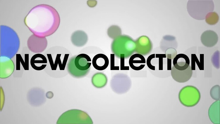 Animation of new collection text over colourful spots