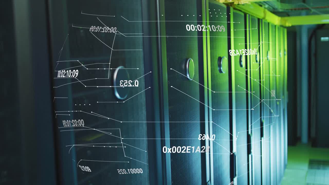 Animation of changing numbers rotating over servers