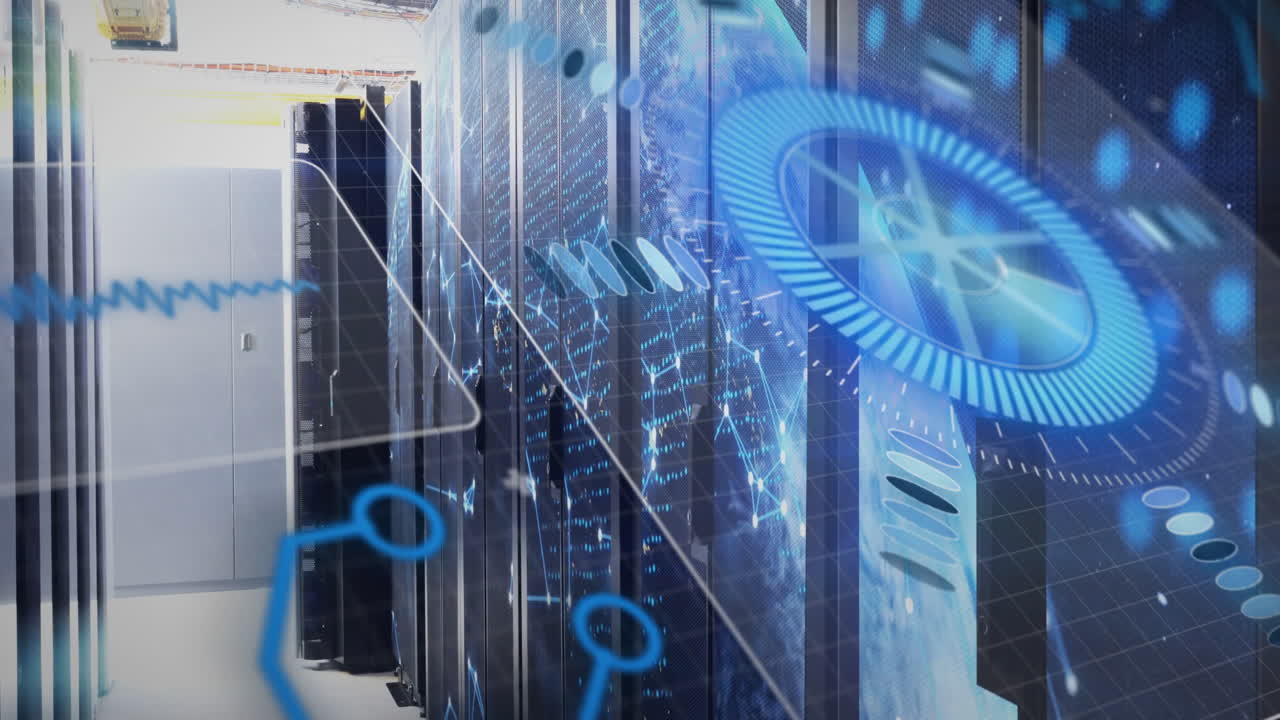 Digital interface animation over servers in modern data center environment