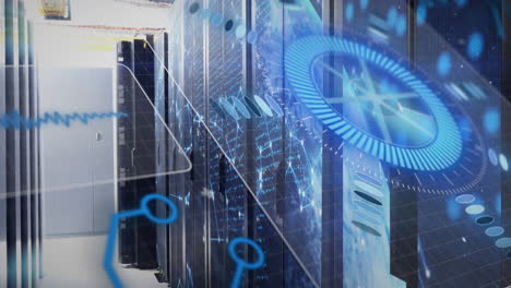 digital interface animation over servers in modern data center environment