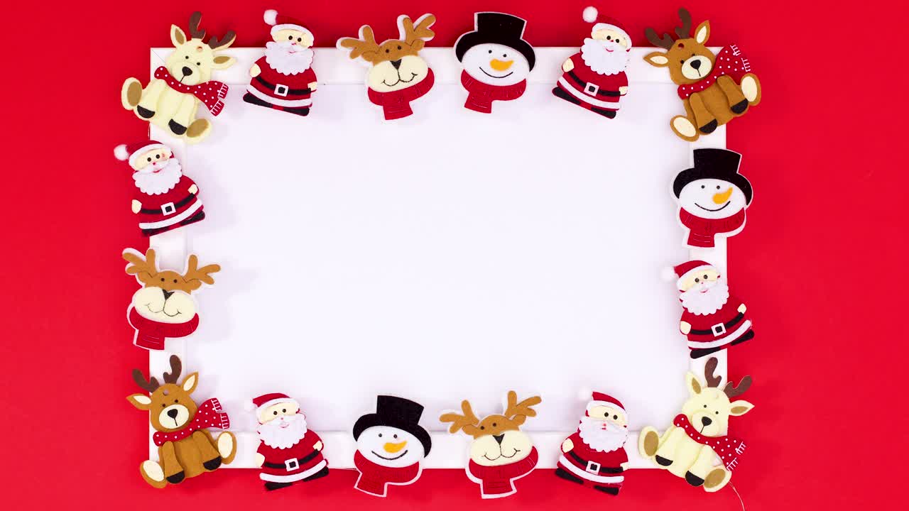 luces parpadeantes en el marco de navidad con renos y santa claus. detenga el movimiento