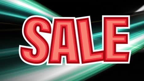 animation of red and white sale text with abstract pattern against black background