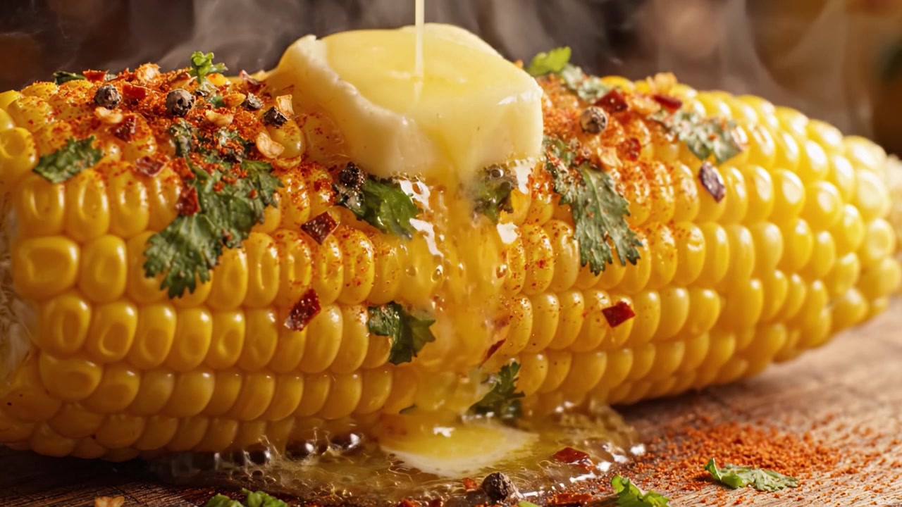 Délicieux maïs grillé en épi avec du beurre fondu, des épices et des herbes fraîches : un festin appétissant pour les barbecues d'été.